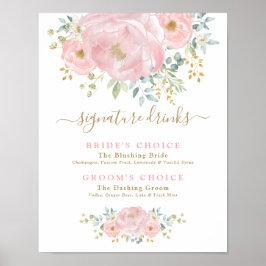 Poster Chic Blush Pink Flowers Signature Bebidas