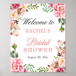 Poster Chic Blush Pink Flowers Sinal de Boas-vindas do Ch