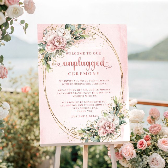 Poster Chic Blush Pink Rose Gold Floral Unplugged Ceremon (Chic Blush Pink Rose Gold Floral Unplugged Ceremony Sign

)