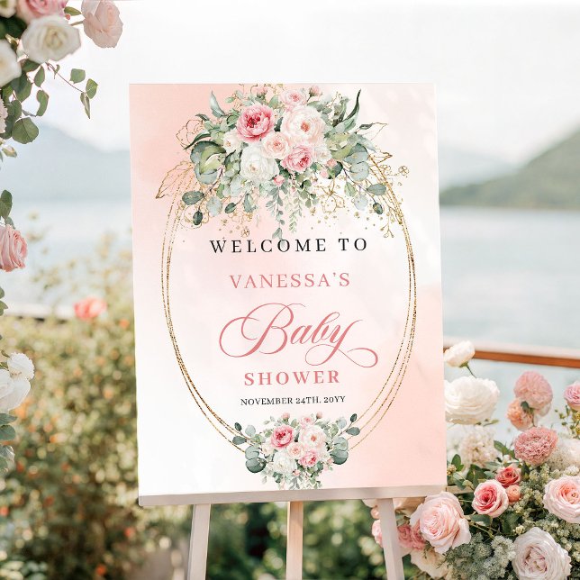 Poster Chic Boêmio Rosa Floral Bem-vindo ao Chá de Bebê   (Chic Bohemian Blush Floral Baby Shower Welcome Poster

)