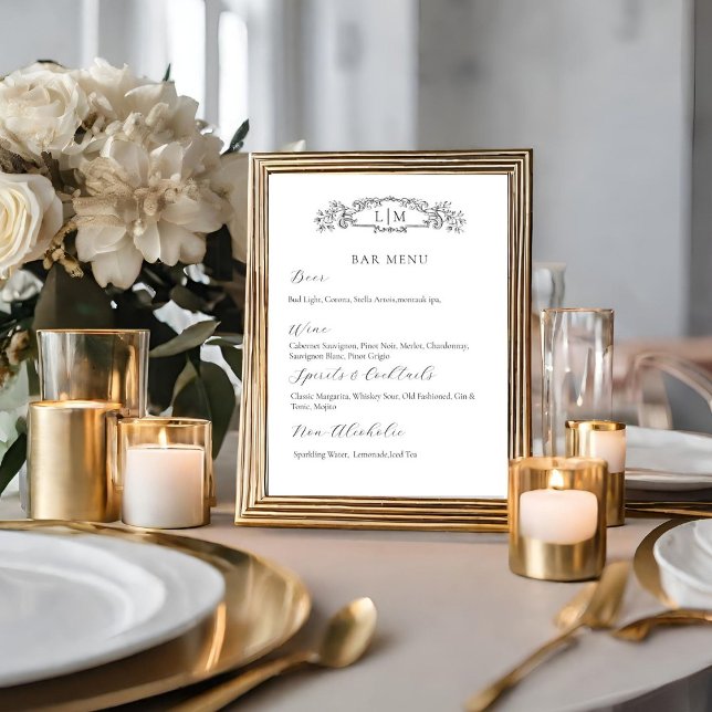 Poster Chic Botanical crest Signature Drink Wedink Sign (Criador carregado)