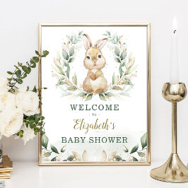 Poster Chic Bunny Rabbit Greenery Dourado Wreath Bem-vind