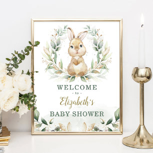 Poster Chic Bunny Rabbit Greenery Dourado Wreath Bem-vind
