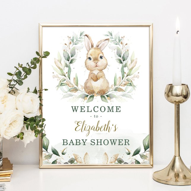 Poster Chic Bunny Rabbit Greenery Dourado Wreath Bem-vind (Criador carregado)