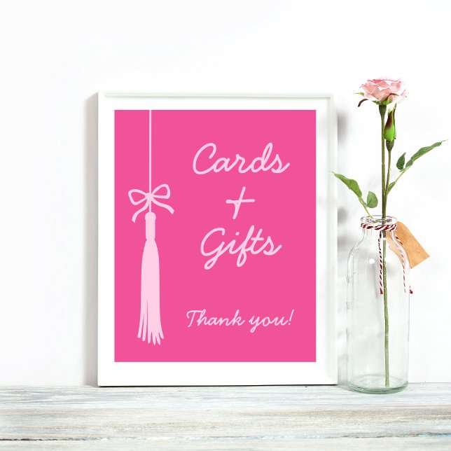 Poster Chic Cards & Gifts Tassel Arco Sinal de Graduação  (Chic Cards & Gifts Tassel Bow Pink Graduation Sign)