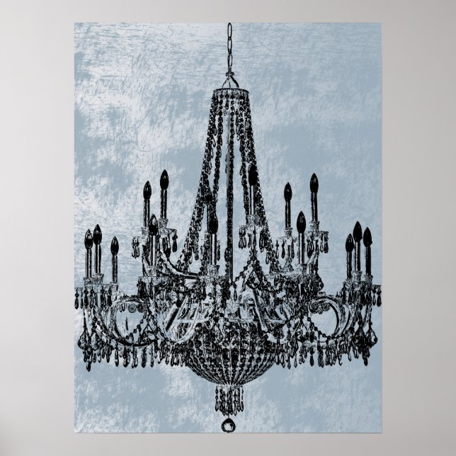 Póster Chic Chandelier Blue Grunge (Frente)