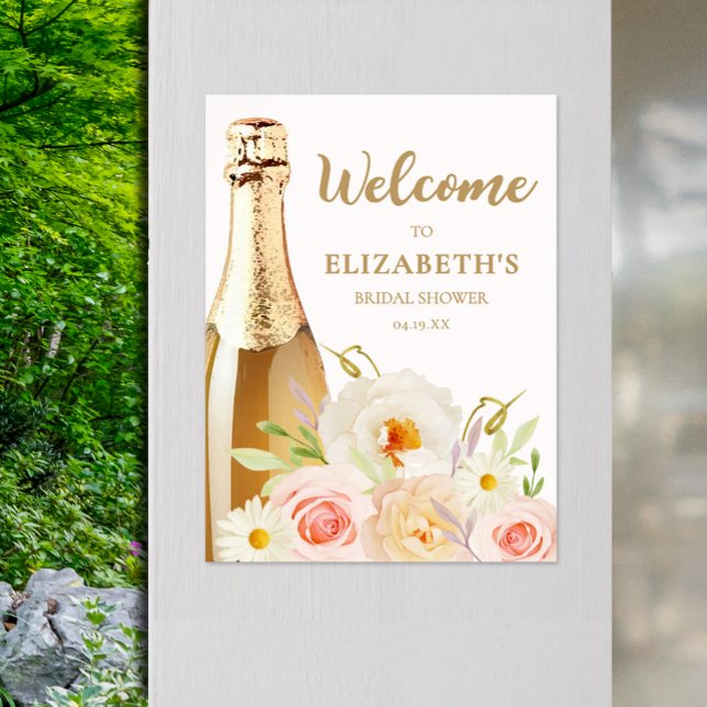 Poster Chic Convite de Chá de Noiva em Aquarela (Chic Brunch and Bubbly Watercolor Floral Bridal Shower Welcome Poster)