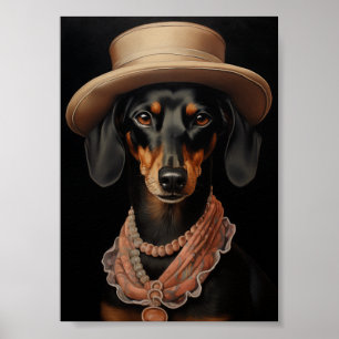Poster Chic Dachshund Com Cream Hat