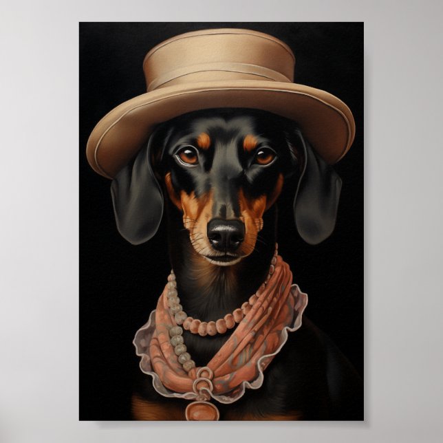 Poster Chic Dachshund Com Cream Hat (Frente)
