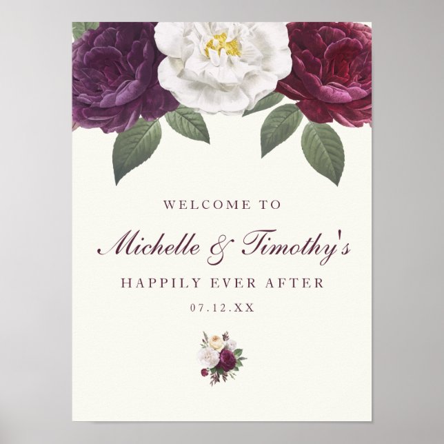 Poster Chic Dark Purple Weding Sign (Frente)