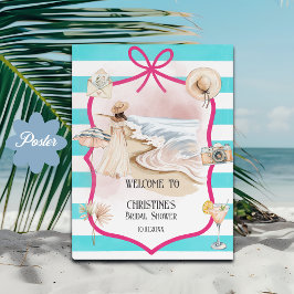 Poster Chic de Verão Praia e Ondas Boas-Vindas Chá de Noi
