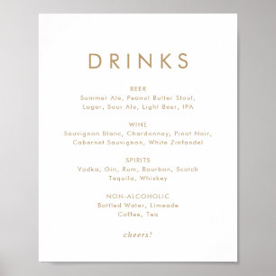 Poster Chic Dourado Tipografia Drinks Menu Sinal