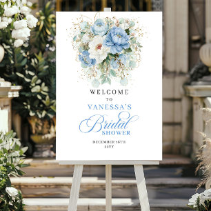 Poster Chic Dusty Blue Peonies Chá de Bebê de Noiva Bem-V