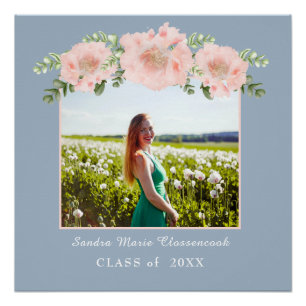 Póster Chic Dusty Blue Pink - classe de graduação floral