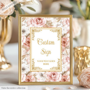 Poster Chic Dusty Pink Flowers Dourado Sinal de Tabletop 