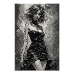Póster Chic e Eterno: Pequeno vestido preto Arte AI LBD