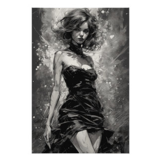 Póster Chic e Eterno: Pequeno vestido preto Arte AI LBD