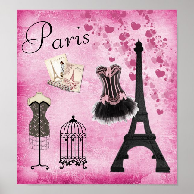 Poster Chic Eiffel Tower Pink Paris Fashion (Frente)
