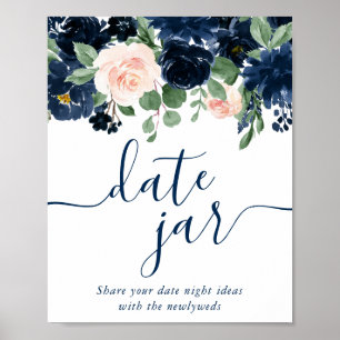 Poster Chic Floral Marinho Romântico Azul Data Escoame