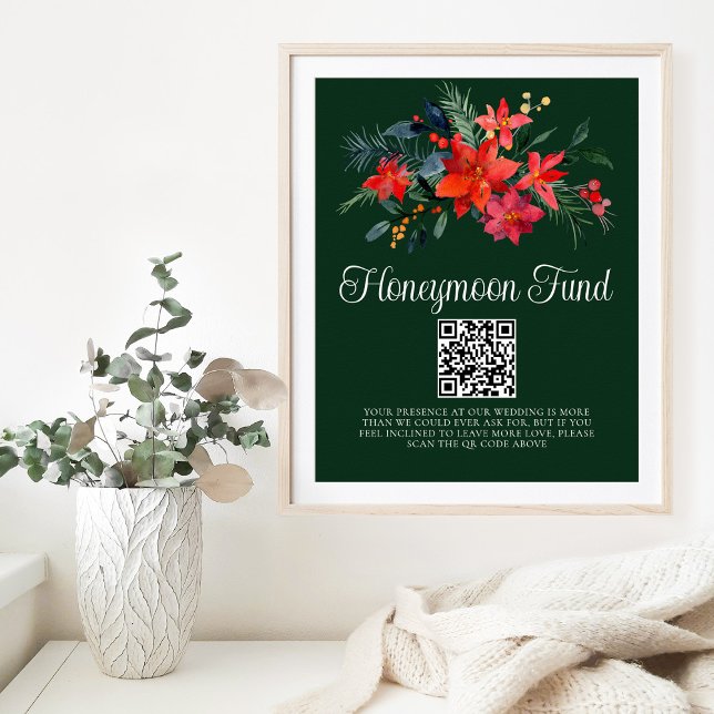 Poster Chic Green Floral Poinsettia Honeymoon Fund (Criador carregado)