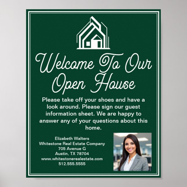 Poster Chic Green Real Estate Company Open House Welcome (Frente)