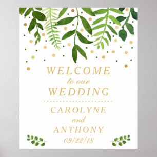 Poster Chic Greenery & Gold Foil Weding Sign