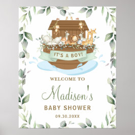 Poster Chic Greenery Noah's Ark Chá de fraldas Sinal de B
