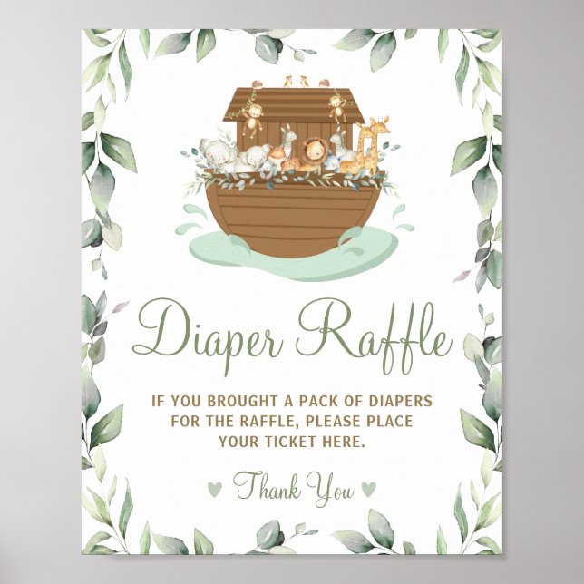 Poster Chic Greenery Noah's Ark Fralda Raffle (Frente)