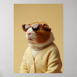Poster Chic Guinea Pig Portrait in Pearls and Cardigan