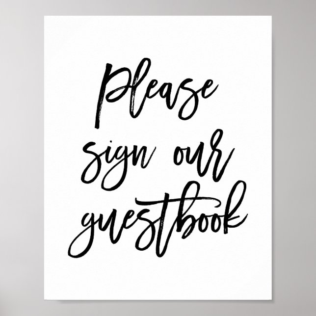 Póster Chic Hand Lettered Weding Sign Our Guest Book (Frente)