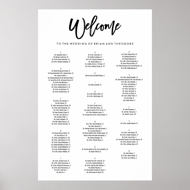 Poster Chic Hand Lettered Welcome Alfabetization Seating (Frente)