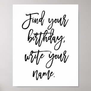 Poster Chic Handlettered Find Your Birthday Guest Sign