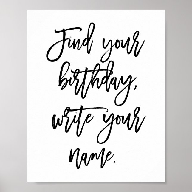 Poster Chic Handlettered Find Your Birthday Guest Sign (Frente)