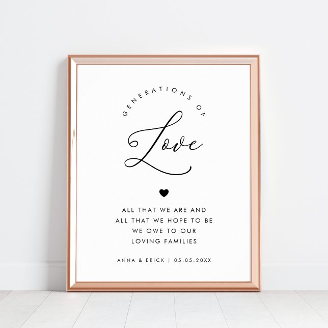 Poster Chic Heart Script Generations of Love Wedding Sign (Criador carregado)