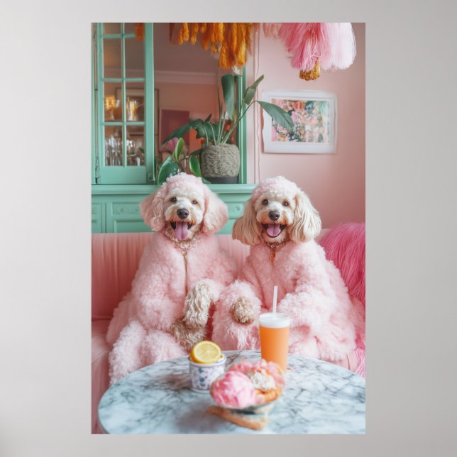 Poster Chic Labradoodles em Lounge Rosa (Frente)