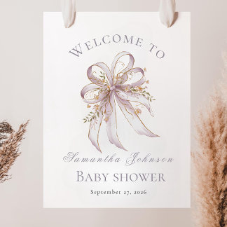Poster Chic Lavender Ribbon bow baby shower Welcome sign