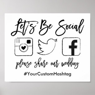 Póster Chic - Letra Hashtag Negra De Casamento Malhado