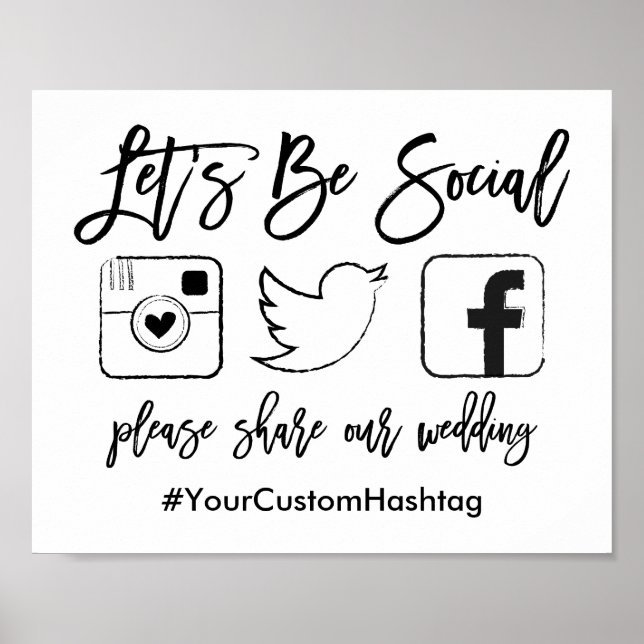 Póster Chic - Letra Hashtag Negra De Casamento Malhado (Frente)