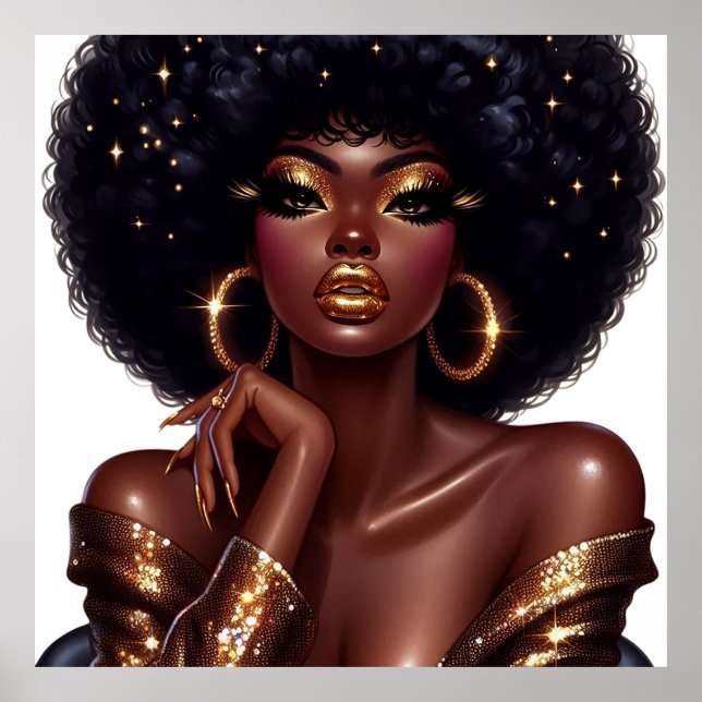 Poster Chic Melanina Beleza Afro com Acentos de Glamour D (Frente)