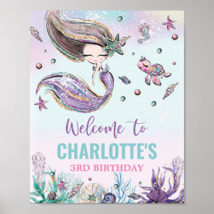 Poster Chic Mermaid Birthday Sob Sinal de Boas-vindas ao 