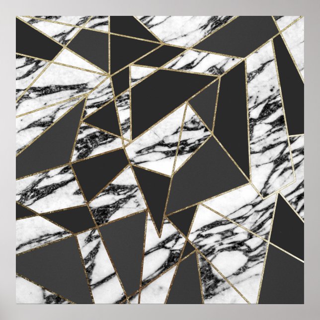 Póster Chic Modern Dourado Marble e Black Geométrico (Frente)