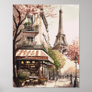 Poster Chic Parisiense Cafe Eiffel Tower Paris França Cen