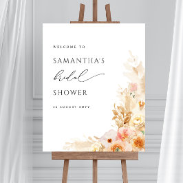 Poster Chic Peach Cream Floral Chá de panela Sinal de Boa