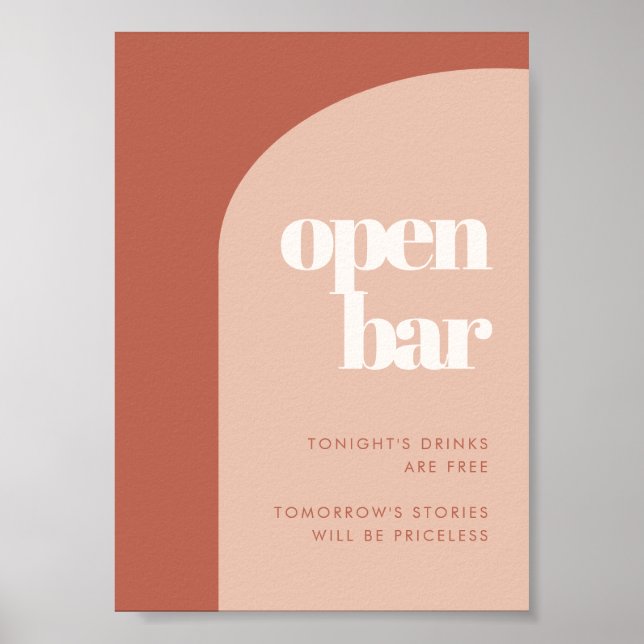 Poster Chic peach terracotta arca casamento Open Bar (Frente)