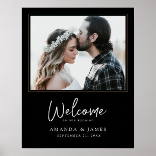 Poster Chic Photo Preto, Branco e Dourado Casamento Bem-v