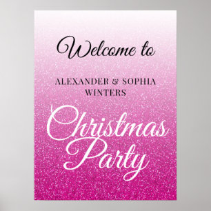 Poster Chic Pink Glitter Ombre Festa de Natal Bem-vindo