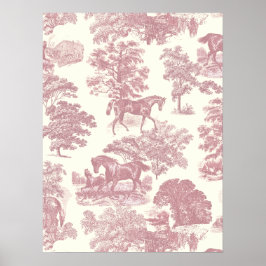 Poster Chic Pink Horses Clássico Elegante Toile Country