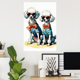 Poster Chic Poodle Duo com óculos de sol e lagartas de ge