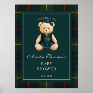Poster Chic Preppy Teddy Bear Baby Shower Boas Vindas