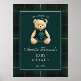 Poster Chic Preppy Teddy Bear Baby Shower Welcome 